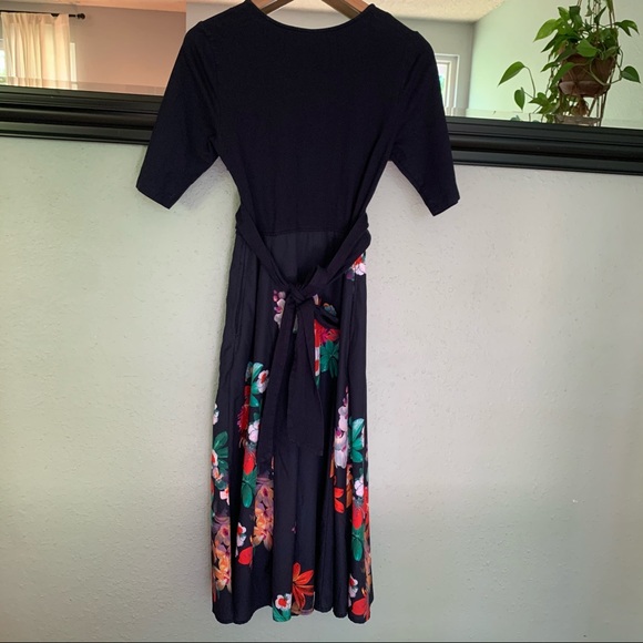 eShakti blue and floral faux wrap dress - Picture 4 of 9